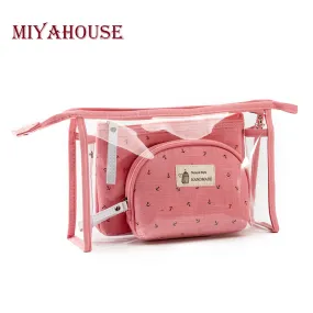 Miyahouse 3pcs/set Fashion Brand Cosmetic Bags Waterproof Neceser Portable Make Up Bag Women PVC Pouch Travel Toiletry Bag Blosa