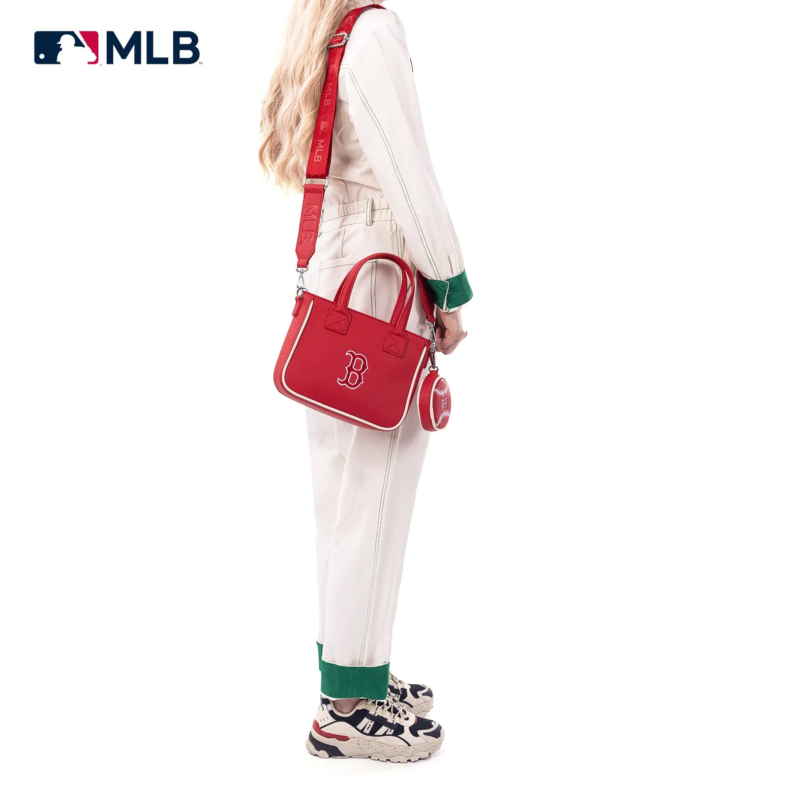 MLB-BR103 MLB Boston Red Sox Team Tote/Crossbody with Baseball Coin Pouch