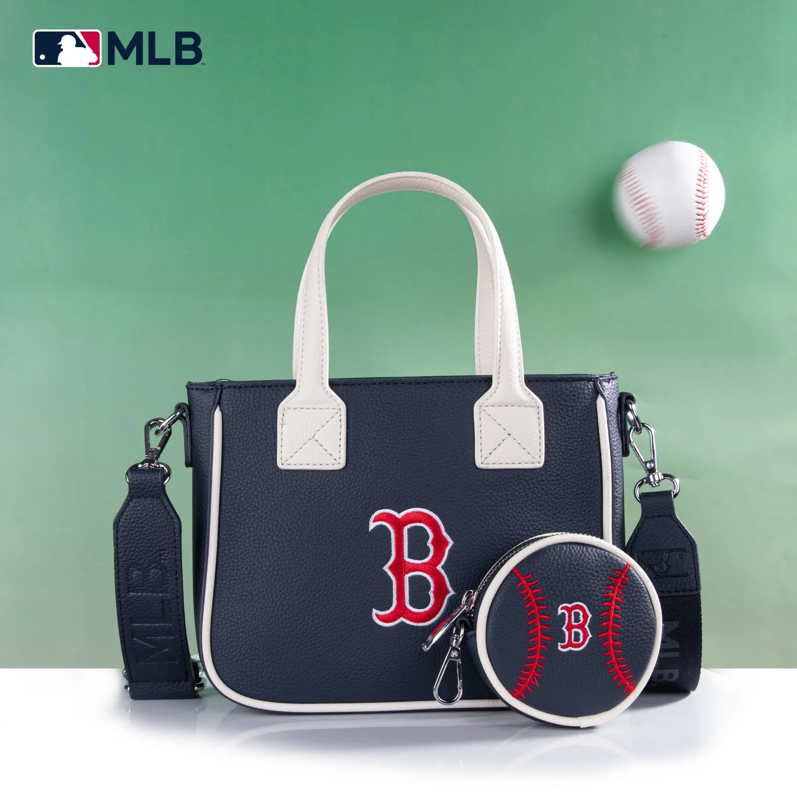 MLB-BR103 MLB Boston Red Sox Team Tote/Crossbody with Baseball Coin Pouch