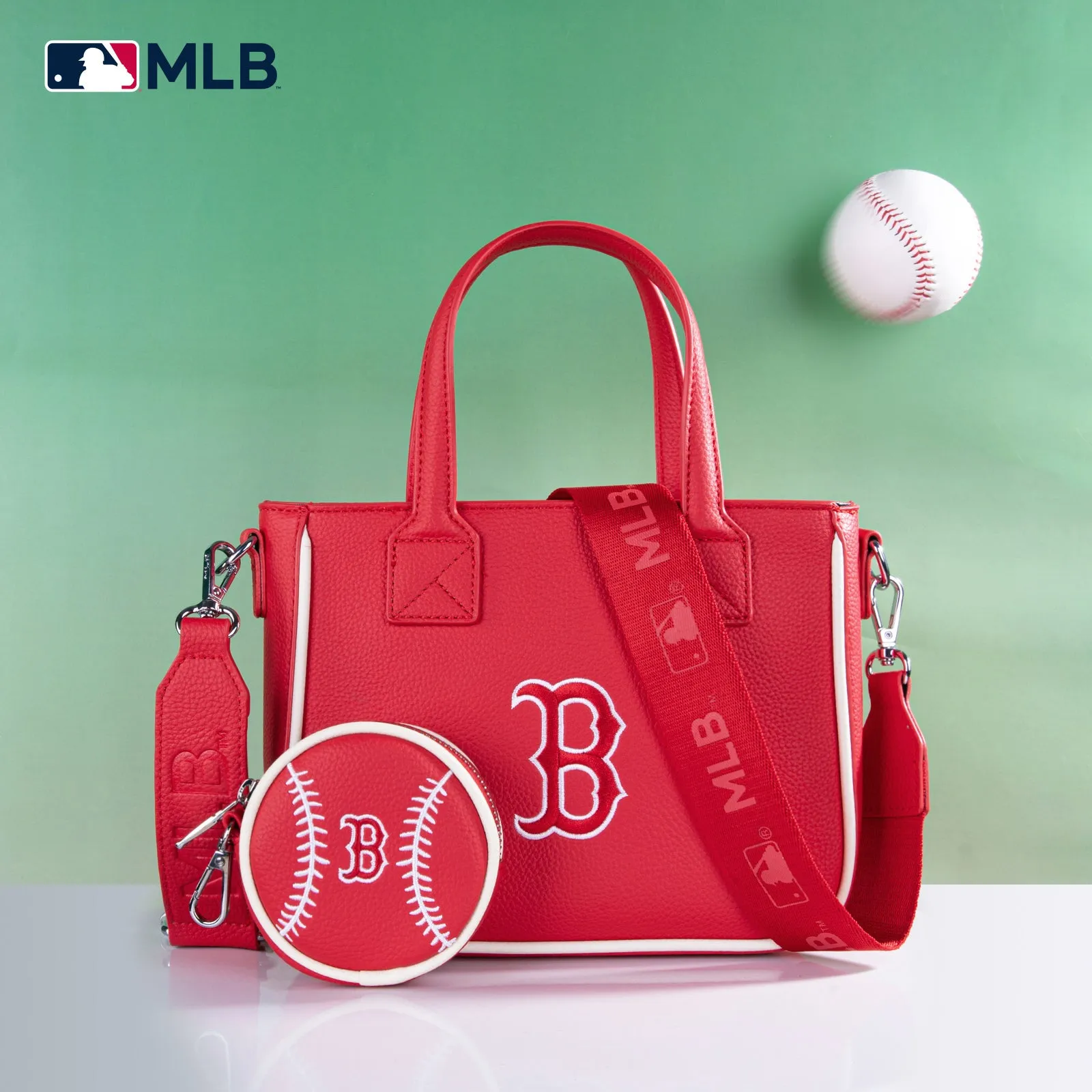 MLB-BR103 MLB Boston Red Sox Team Tote/Crossbody with Baseball Coin Pouch