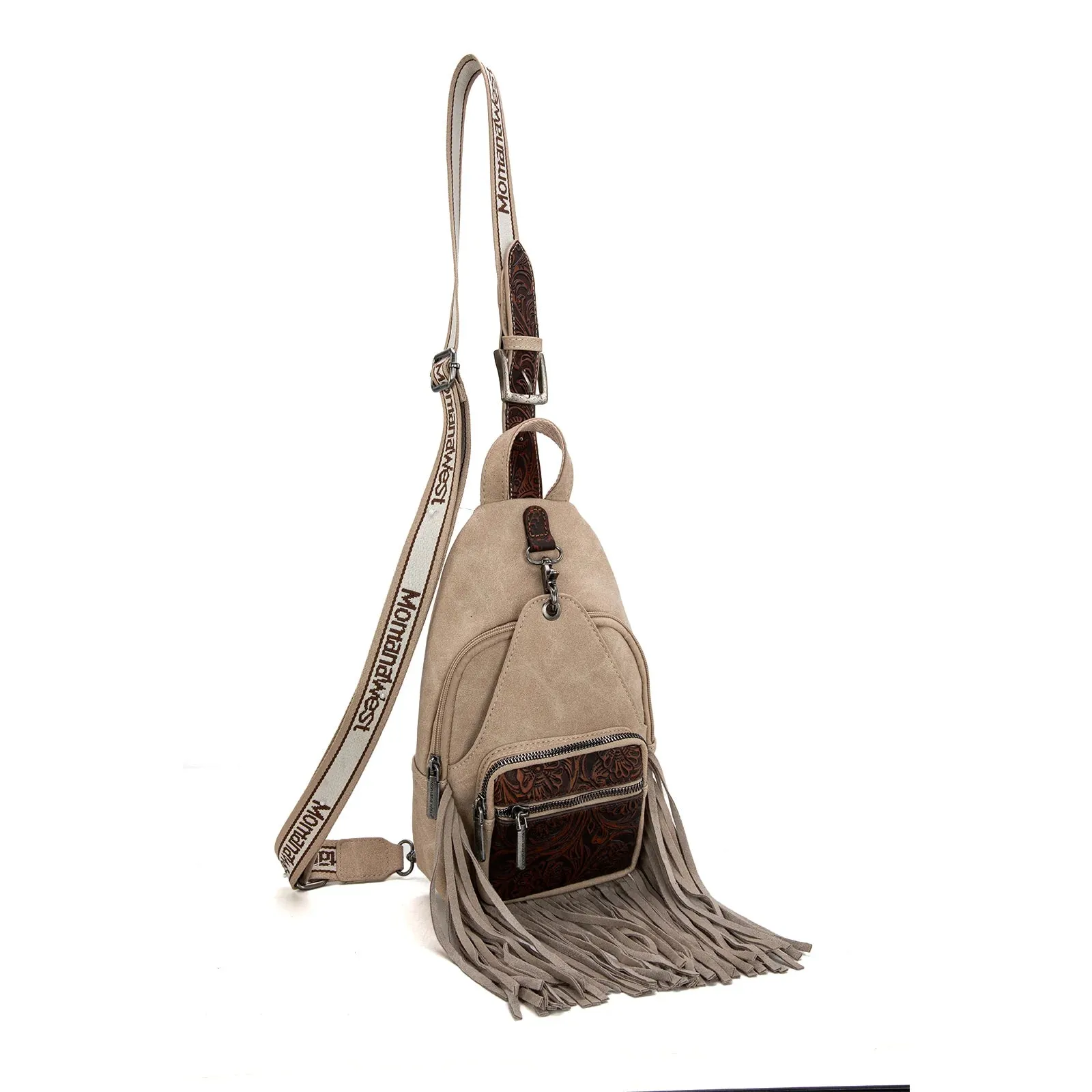 Montana West Tooled Fringe Sling Bag