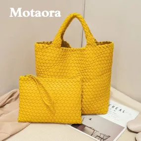 MOTAORA Wonderful Woven Large Capacity Tote with Cosmetic Bag