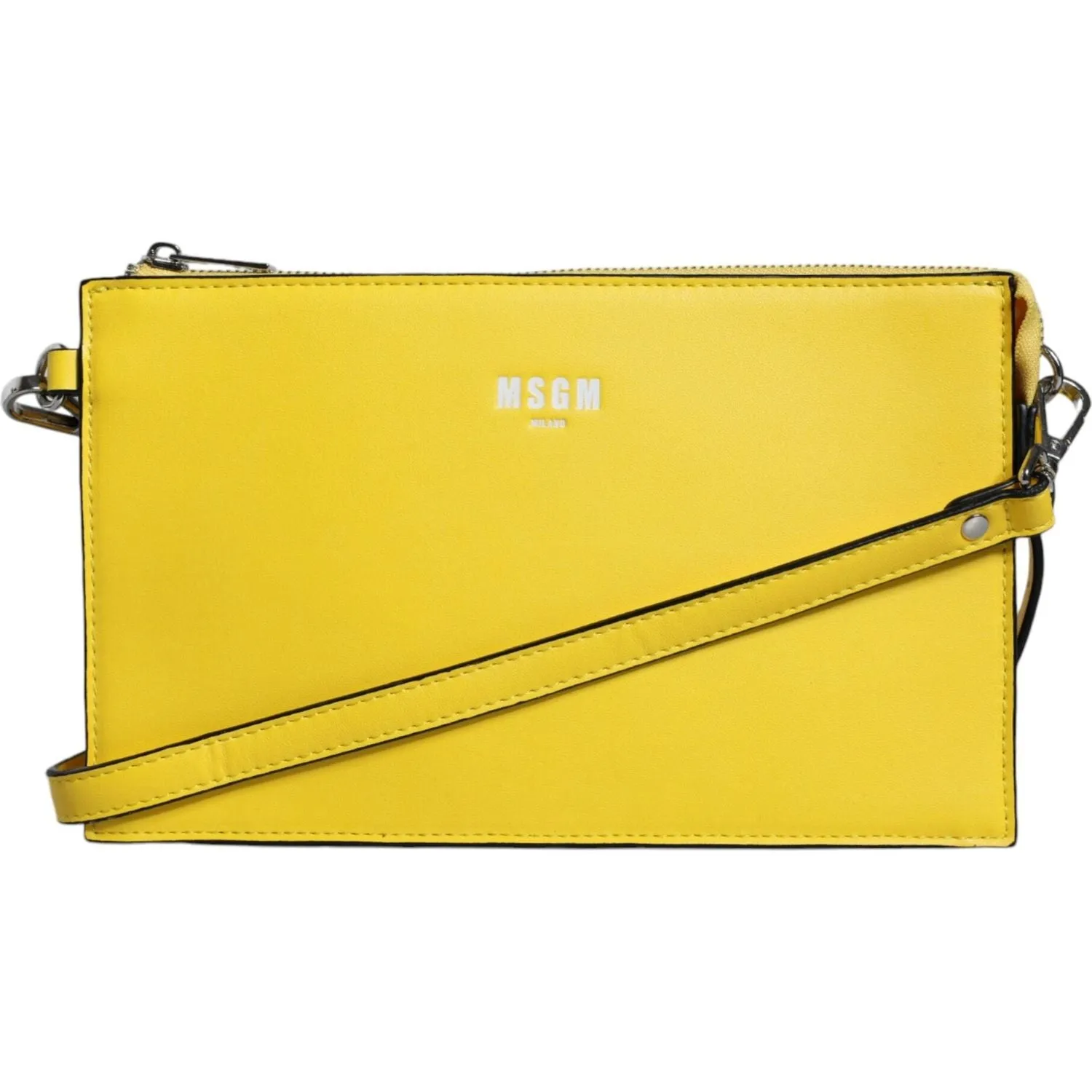 MSGM Yellow Leather Logo Crossbody Sling Shoulder Bag