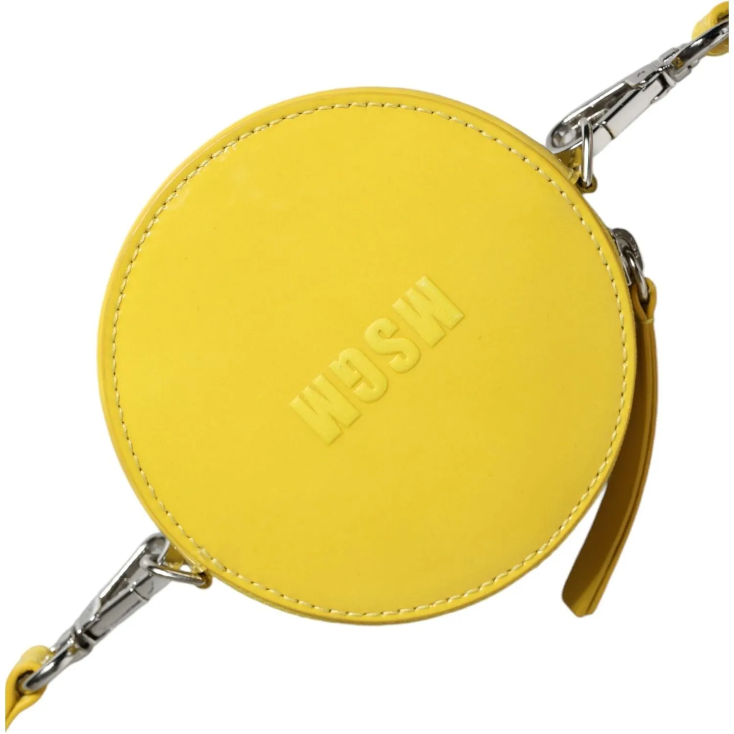 MSGM Yellow Leather Logo Crossbody Sling Shoulder Round Bag