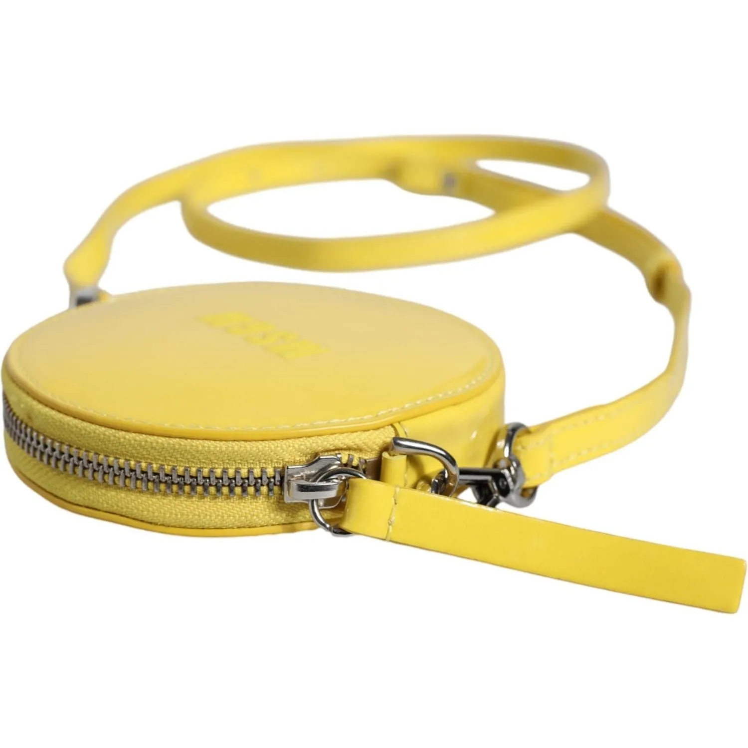 MSGM Yellow Leather Logo Crossbody Sling Shoulder Round Bag