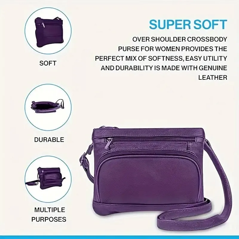 Multi-Pocket Wide Crossbody Wide Leather Bag