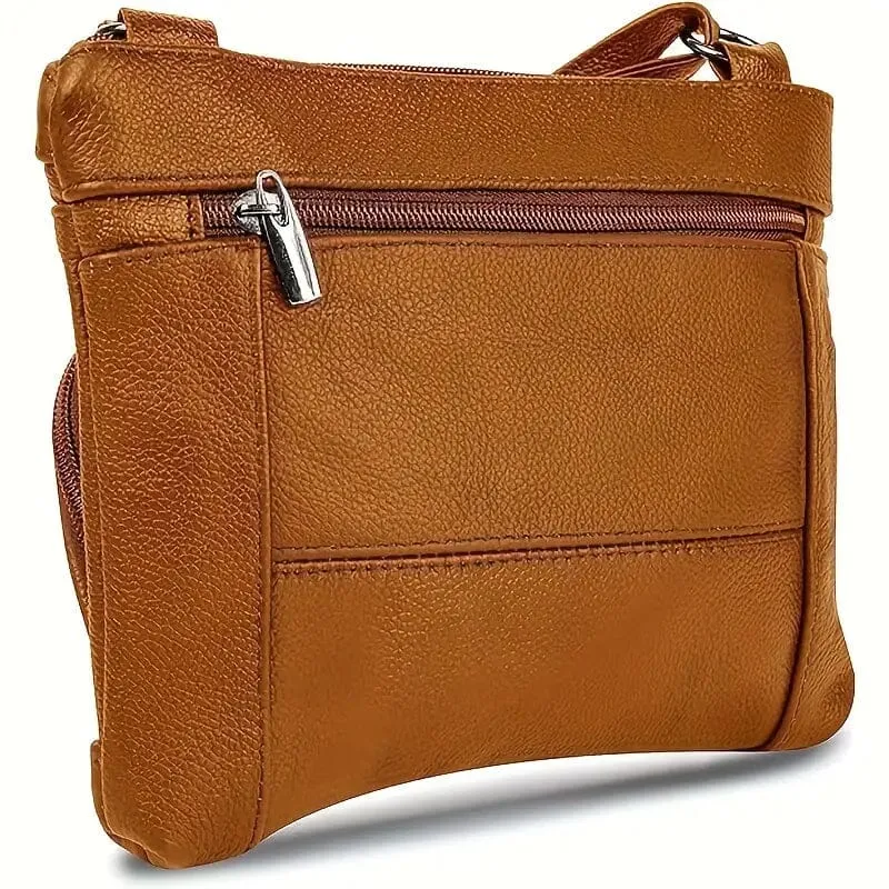 Multi-Pocket Wide Crossbody Wide Leather Bag