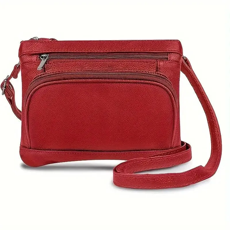 Multi-Pocket Wide Crossbody Wide Leather Bag