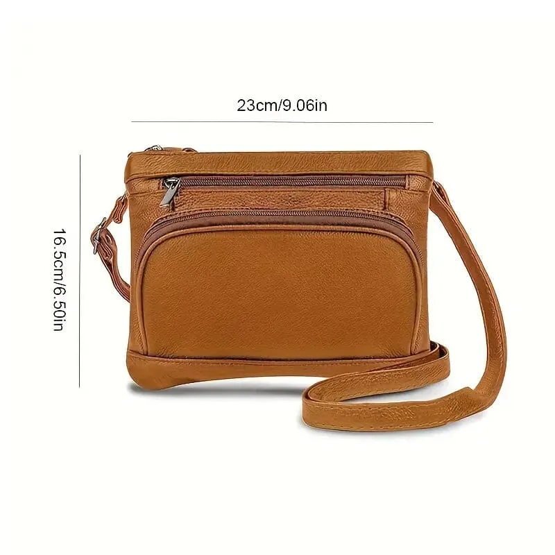 Multi-Pocket Wide Crossbody Wide Leather Bag