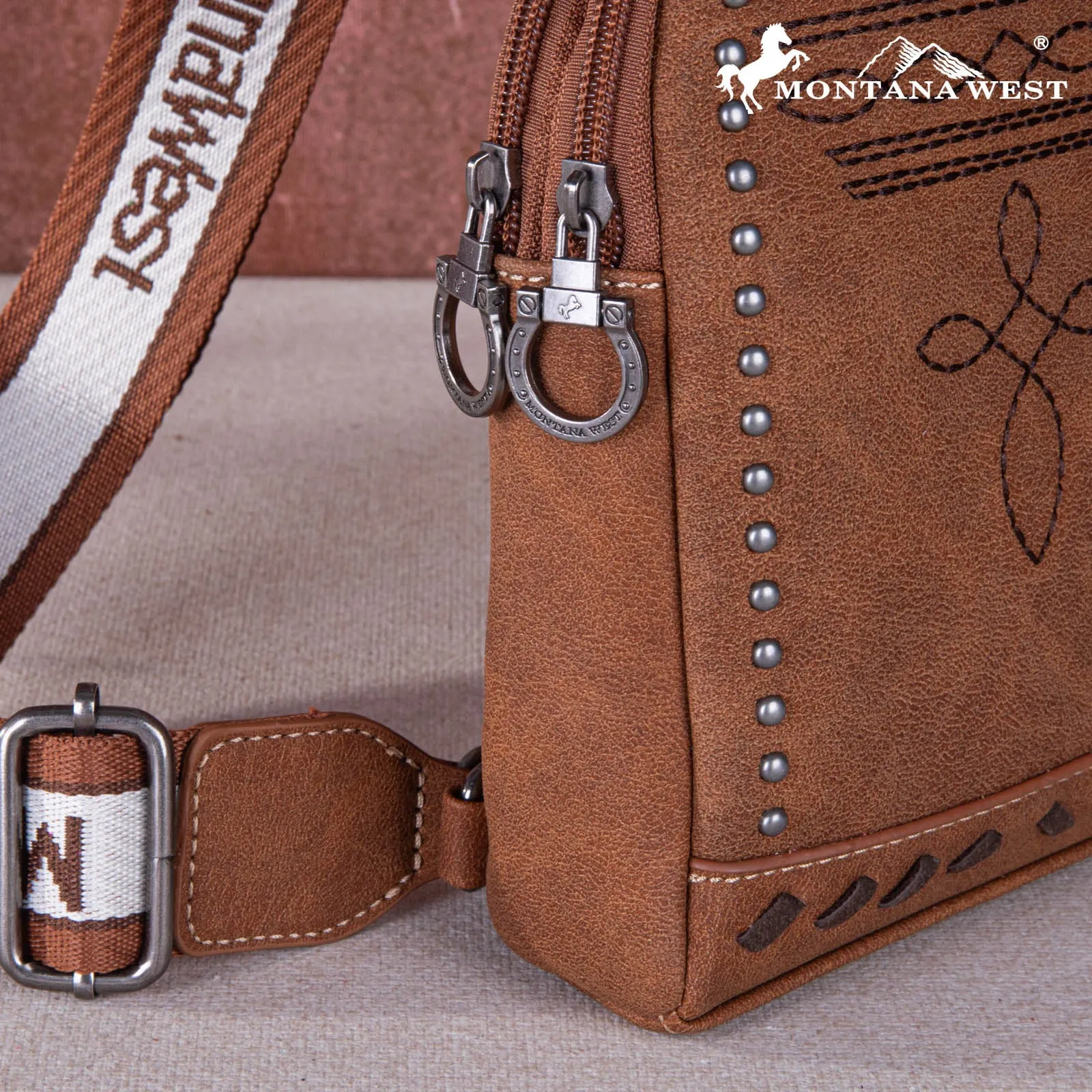 MW1124-210  Montana West Embroidered Boot Stitch  Sling Bag