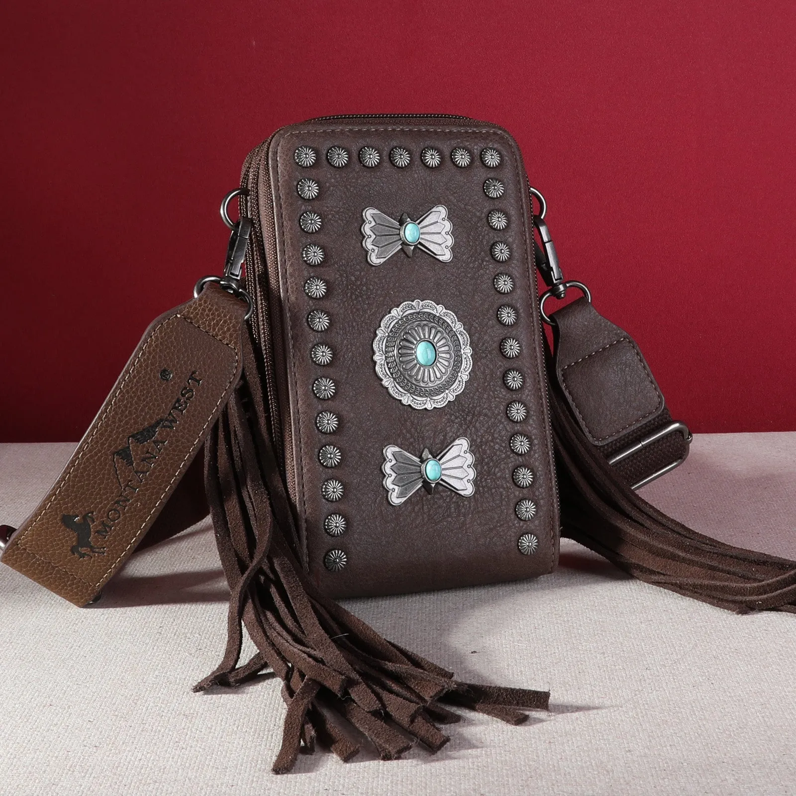 MW1270-183A Montana West  Fringe Mariposa Concho Collection Phone Wallet/Crossbody