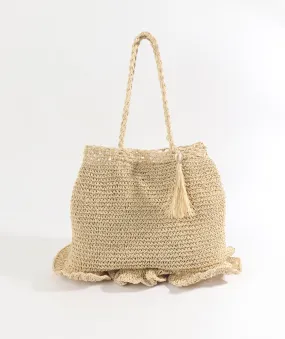 Natural Woven Straw Bag with Button Snap Closure