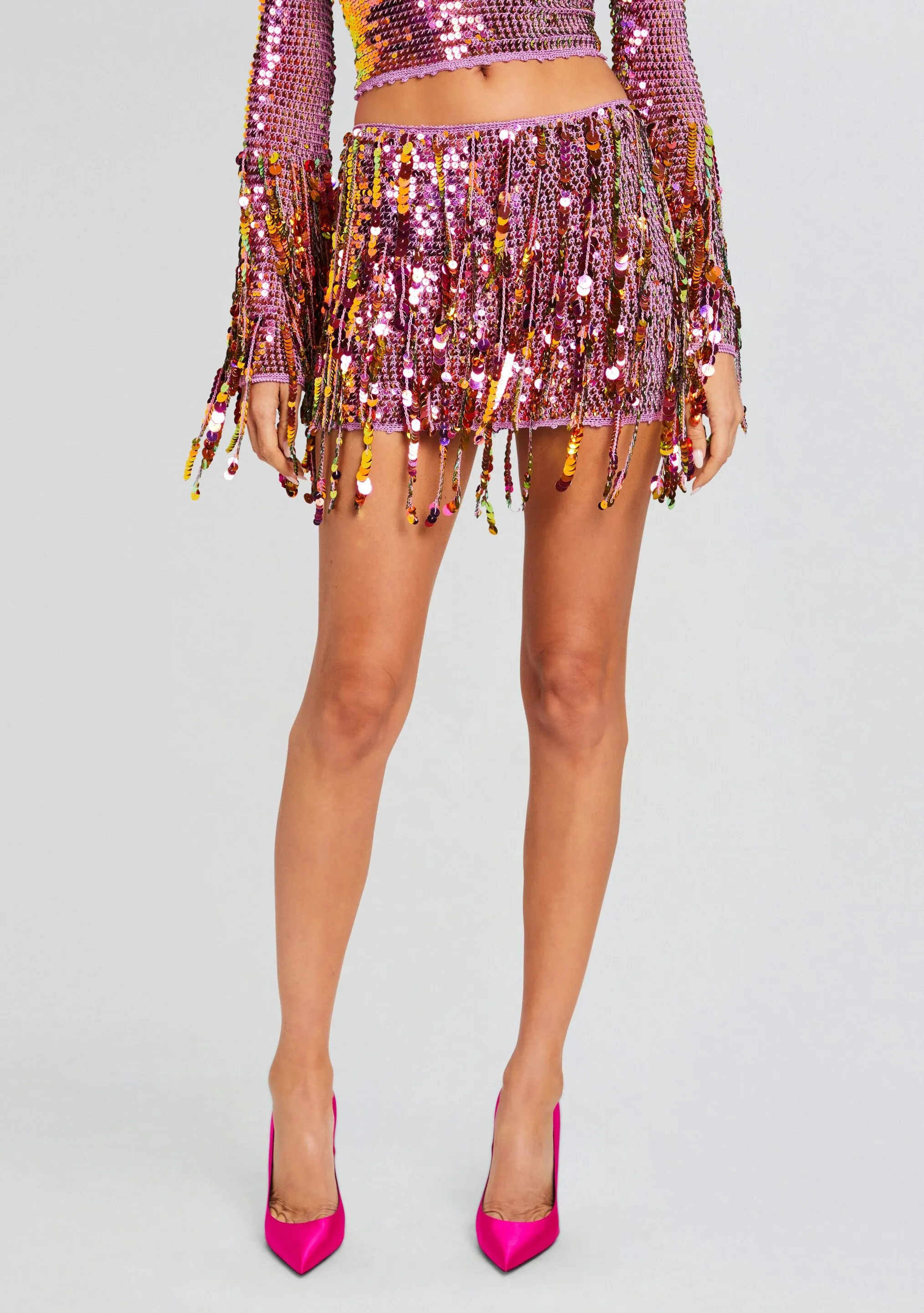 Nicola Sequin Fringe Crochet Skirt