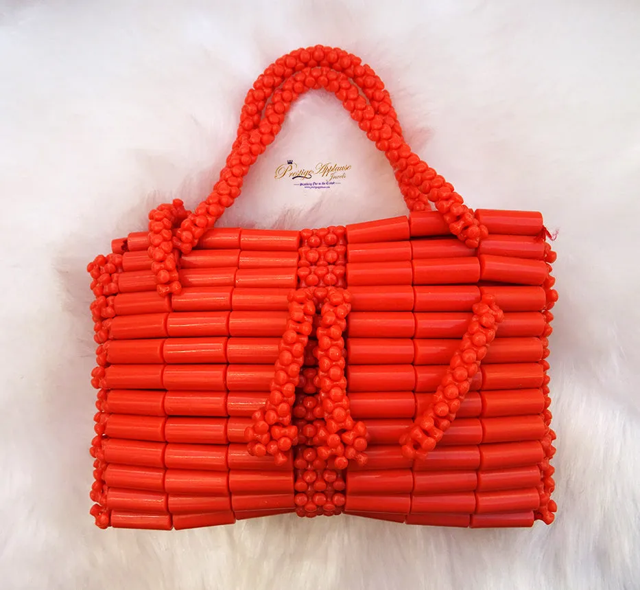 Orange Acrylic Artificial Coral Beads Traditional Small Ethnic Purse