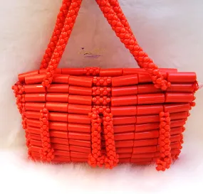 Orange Acrylic Artificial Coral Beads Traditional Small Ethnic Purse