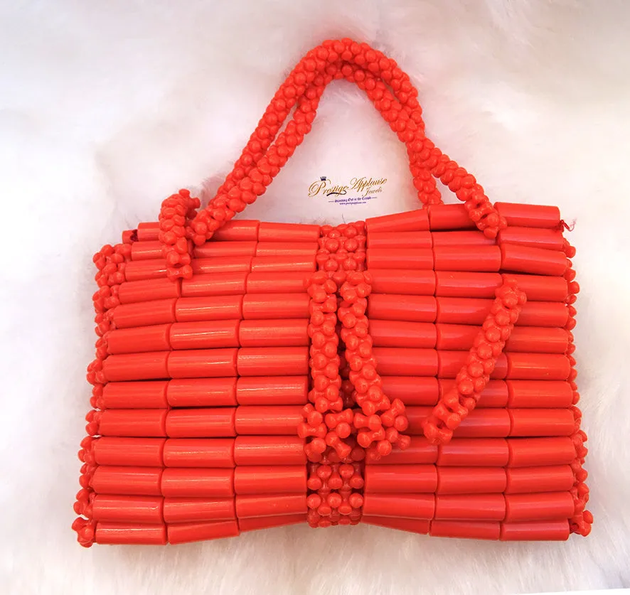 Orange Acrylic Artificial Coral Beads Traditional Small Ethnic Purse