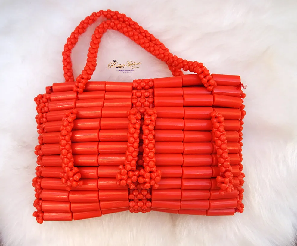 Orange Acrylic Artificial Coral Beads Traditional Small Ethnic Purse