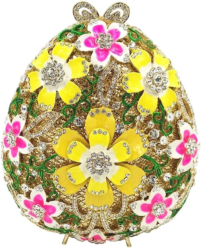 Oval Yellow Floral Rhinestone Evening Bag