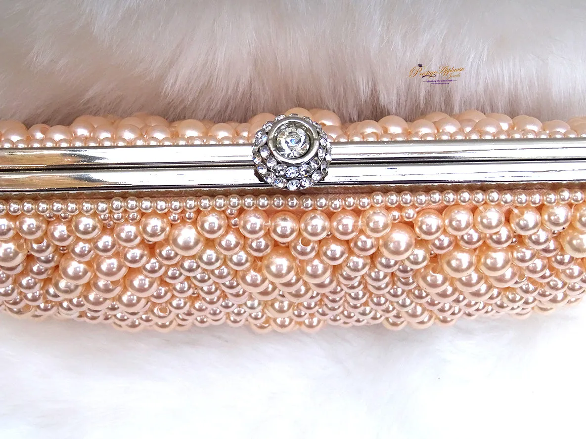 Peach Pearl Beads Small Evening Party Cocktail Purse handbag