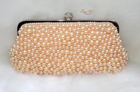 Peach Pearl Beads Small Evening Party Cocktail Purse handbag