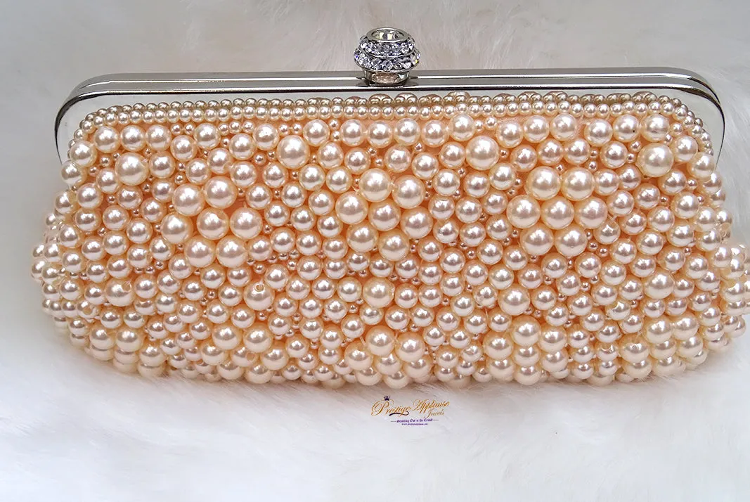 Peach Pearl Beads Small Evening Party Cocktail Purse handbag