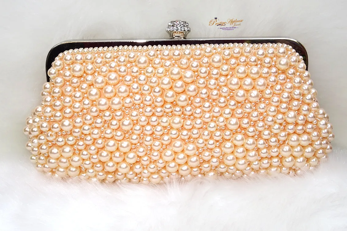 Peach Pearl Beads Small Evening Party Cocktail Purse handbag