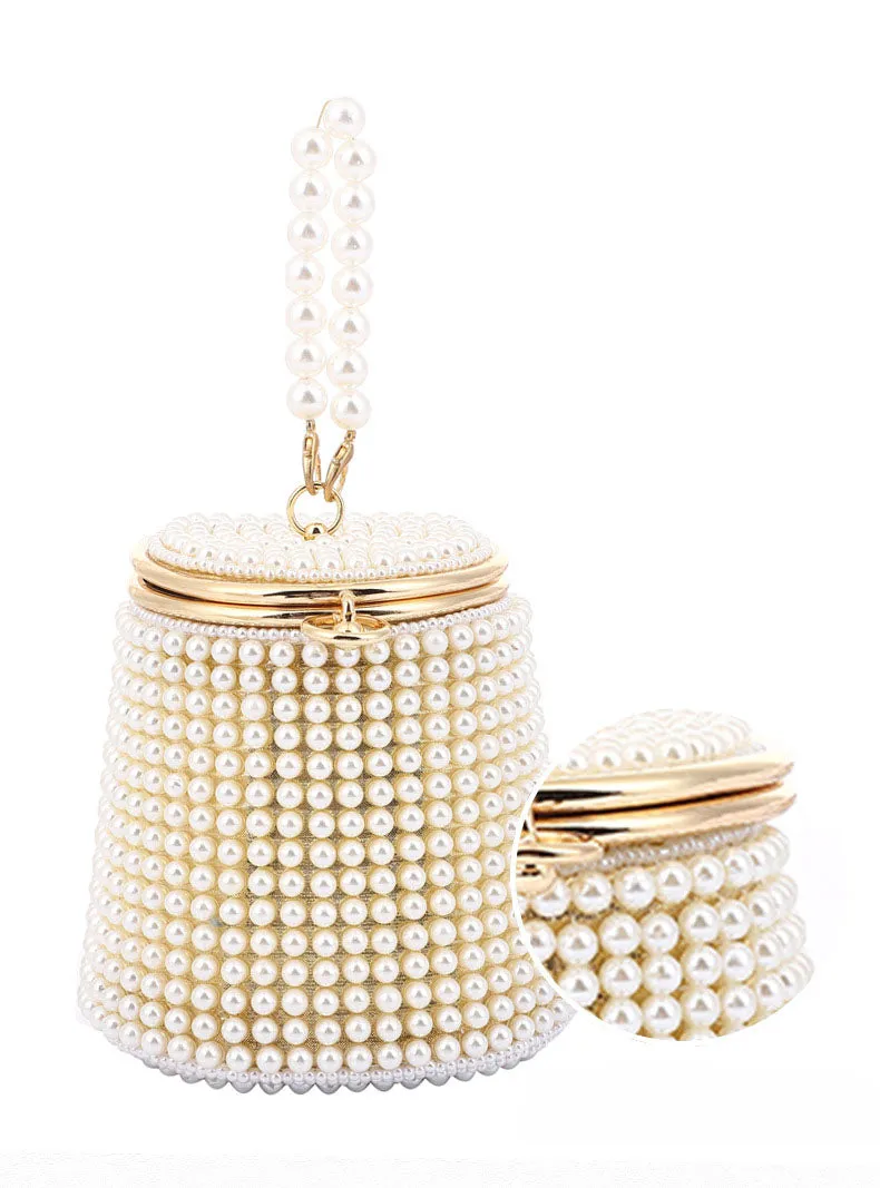 Pearl Embellished Mini Bucket Evening Bag