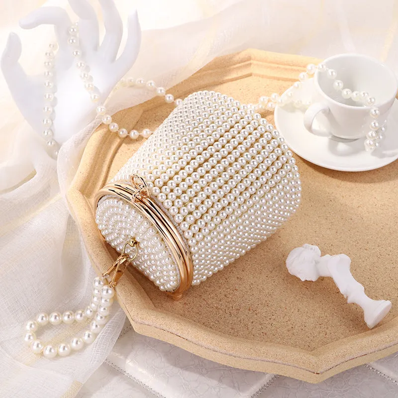 Pearl Embellished Mini Bucket Evening Bag