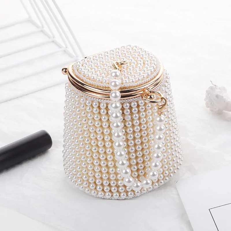 Pearl Embellished Mini Bucket Evening Bag