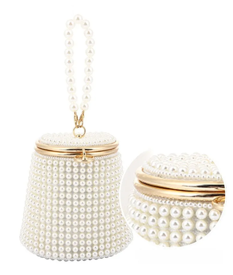 Pearl Embellished Mini Bucket Evening Bag