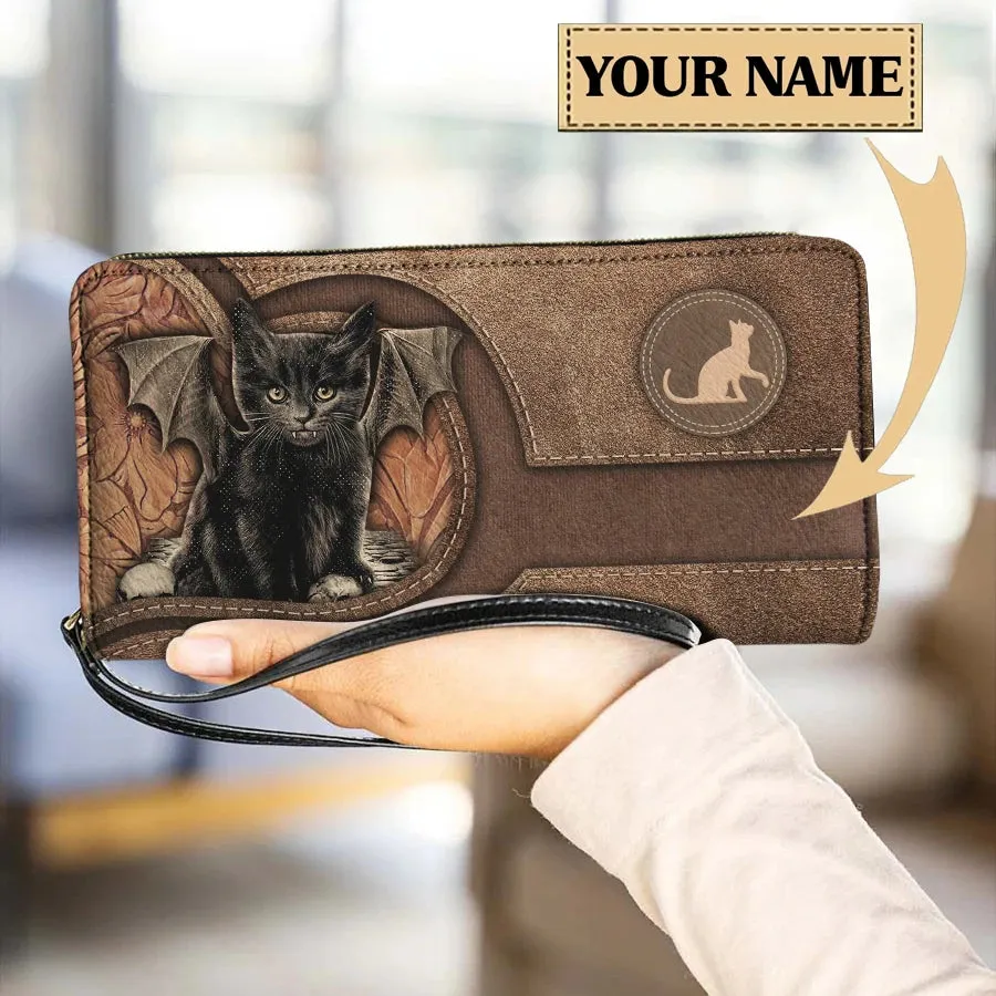 Personalized Cat Lovers Wristband Wallets Cute Cats Pattern Women PU Leather Clutch Wallet Female Long Card Purse Custom Name