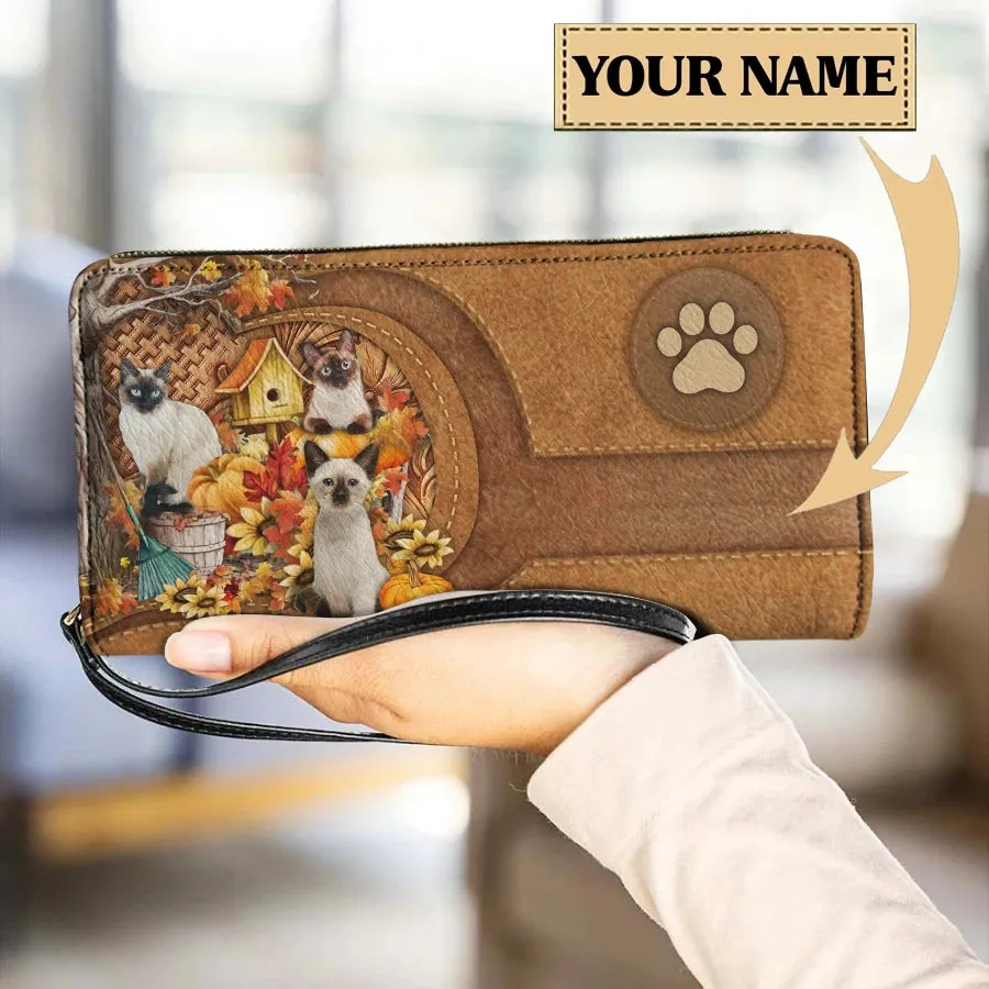 Personalized Cat Lovers Wristband Wallets Cute Cats Pattern Women PU Leather Clutch Wallet Female Long Card Purse Custom Name