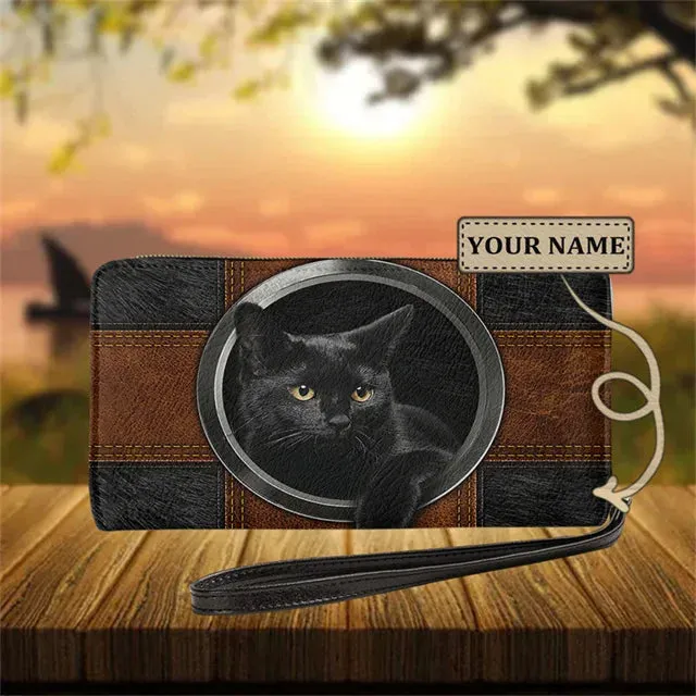 Personalized Cat Lovers Wristband Wallets Cute Cats Pattern Women PU Leather Clutch Wallet Female Long Card Purse Custom Name