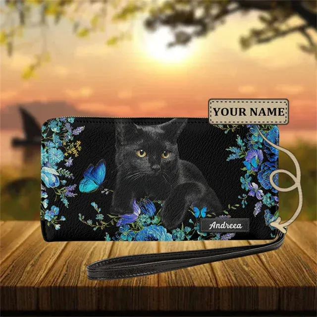 Personalized Cat Lovers Wristband Wallets Cute Cats Pattern Women PU Leather Clutch Wallet Female Long Card Purse Custom Name