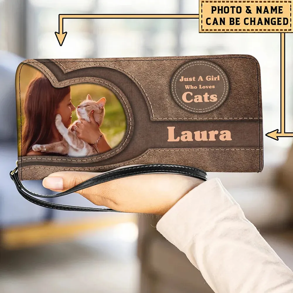 Personalized Cat Lovers Wristband Wallets Cute Cats Pattern Women PU Leather Clutch Wallet Female Long Card Purse Custom Name