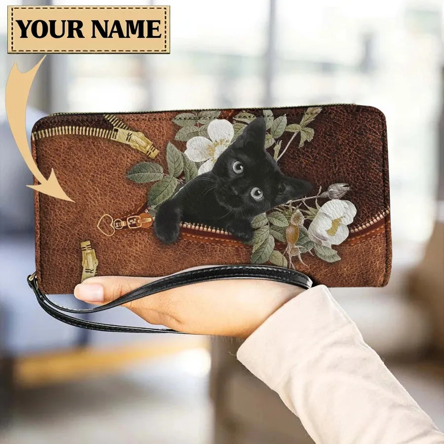 Personalized Cat Lovers Wristband Wallets Cute Cats Pattern Women PU Leather Clutch Wallet Female Long Card Purse Custom Name