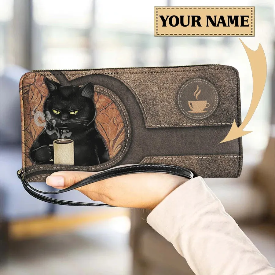 Personalized Cat Lovers Wristband Wallets Cute Cats Pattern Women PU Leather Clutch Wallet Female Long Card Purse Custom Name