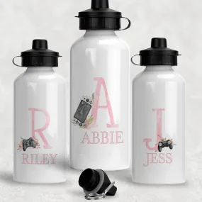 Pink Gamer Alphabet Personalised Water Bottle  - 400/600ml