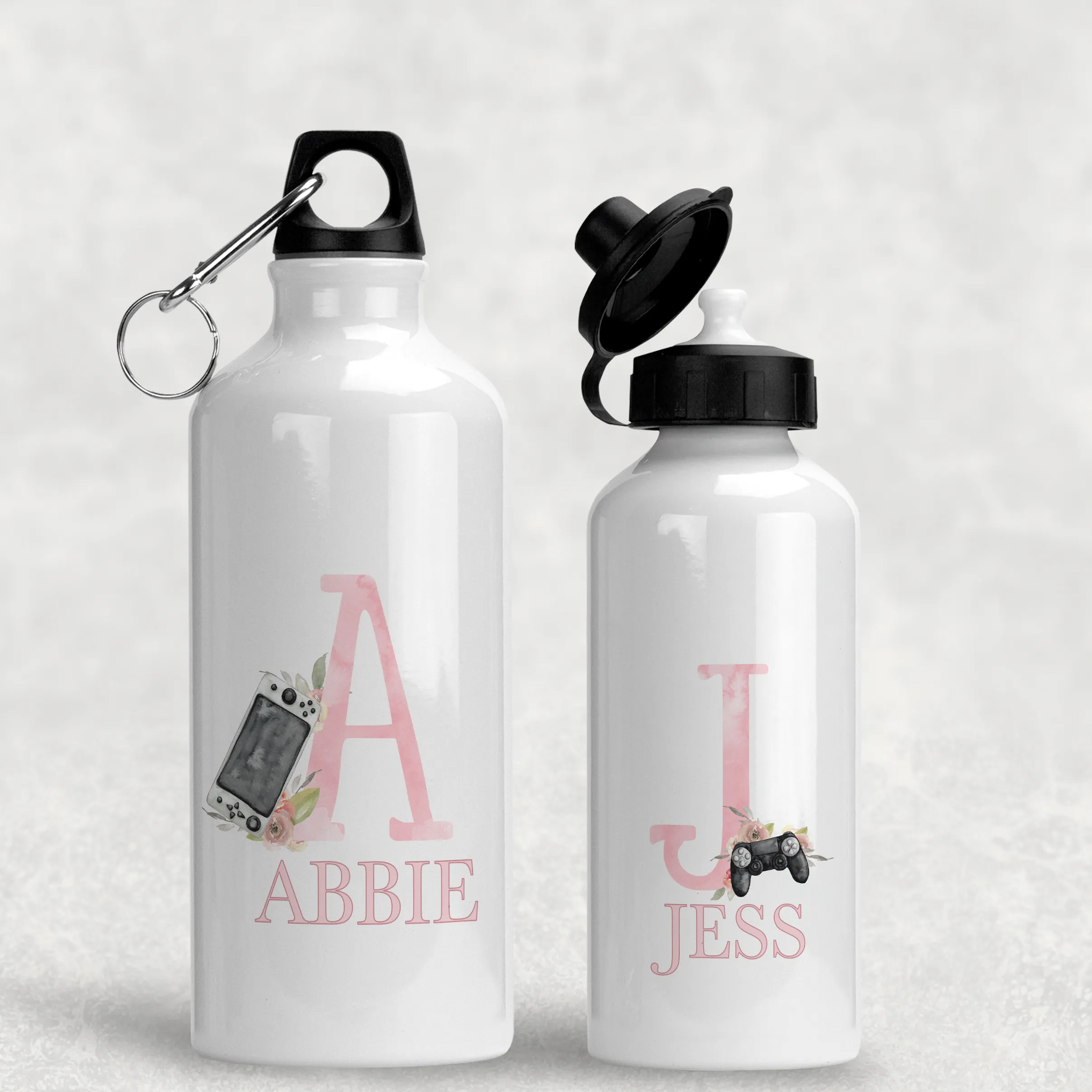 Pink Gamer Alphabet Personalised Water Bottle  - 400/600ml