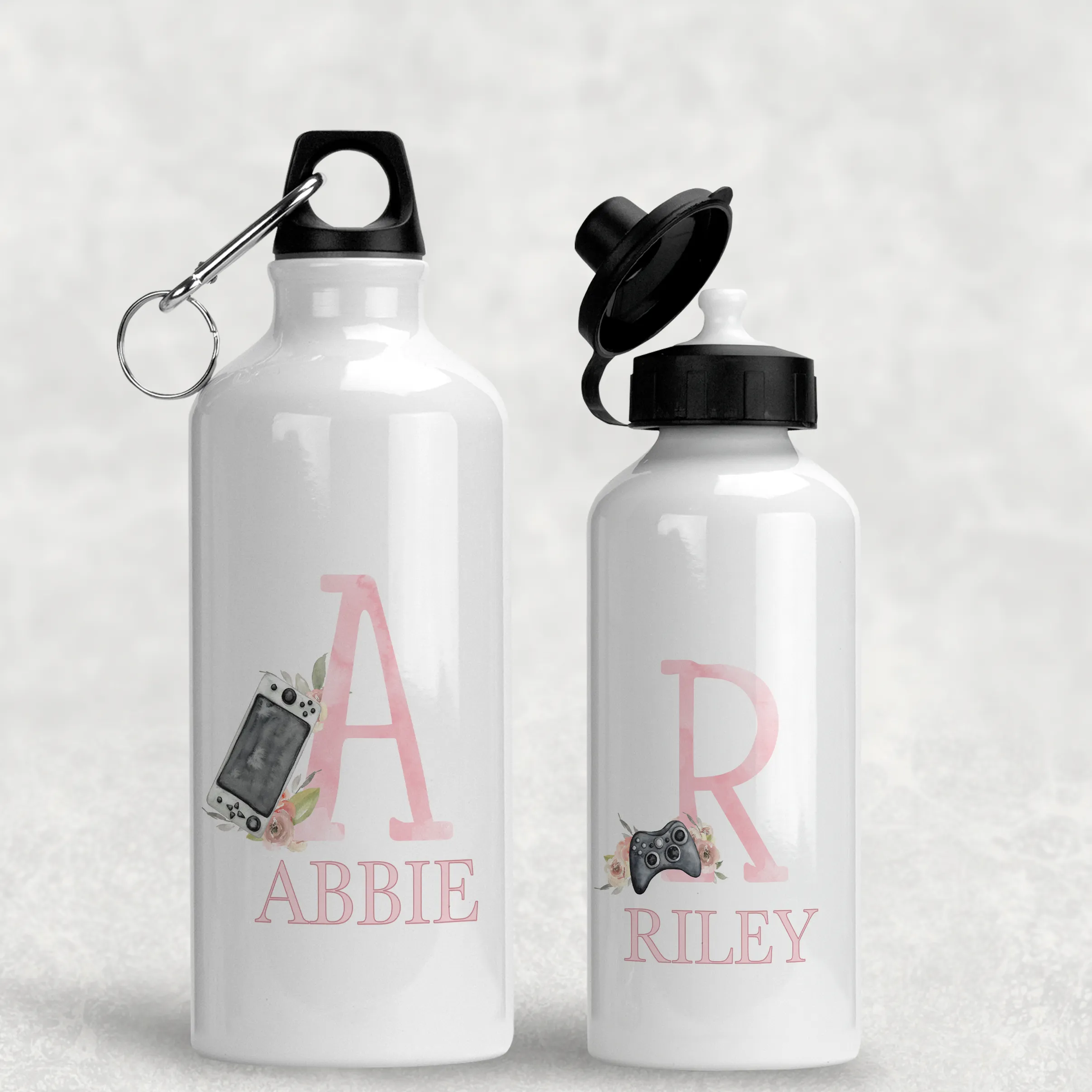 Pink Gamer Alphabet Personalised Water Bottle  - 400/600ml