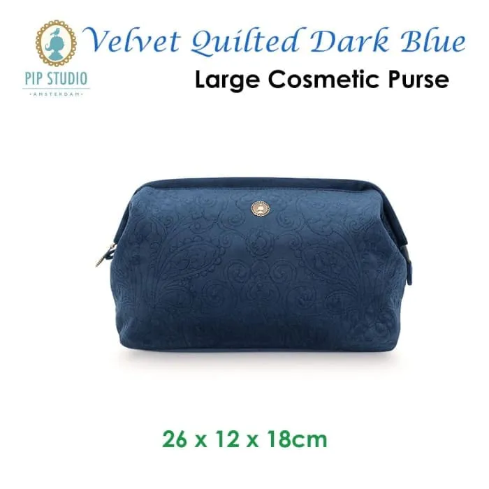 Pip Studio Velvet Quilted Dark Blue Large Cosmetic Purse