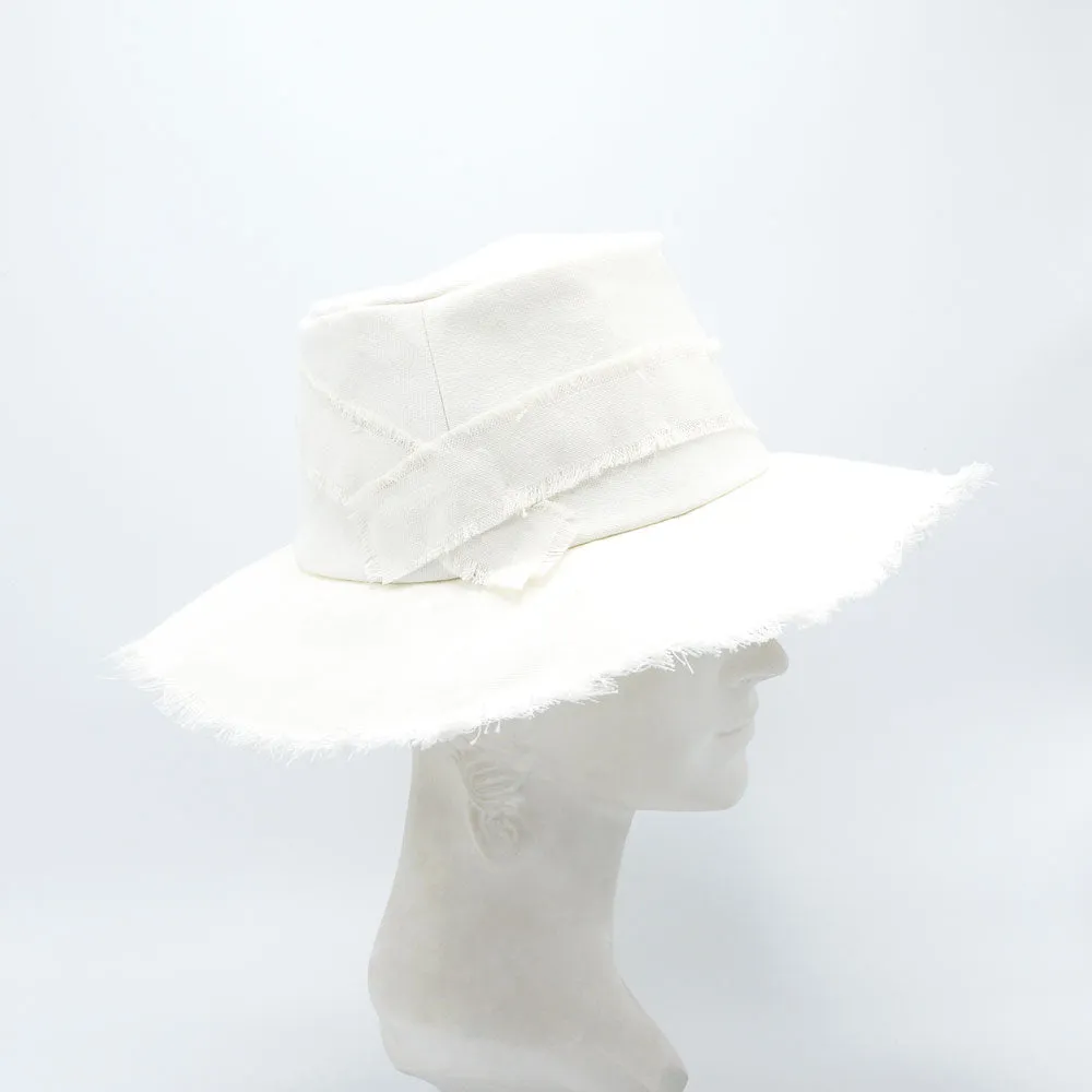 Preston: Frayed White Denim Fedora As Seen on Kerry Pieri