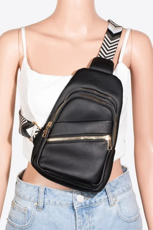 PU Leather Chevron Strap Crossbody Bag