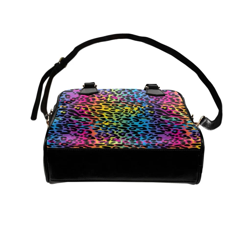 Rainbow Leopard Purse, Black Cheetah Cute Small Shoulder Bag High Vegan Leather Women Crossbody Designer Handbag Bag