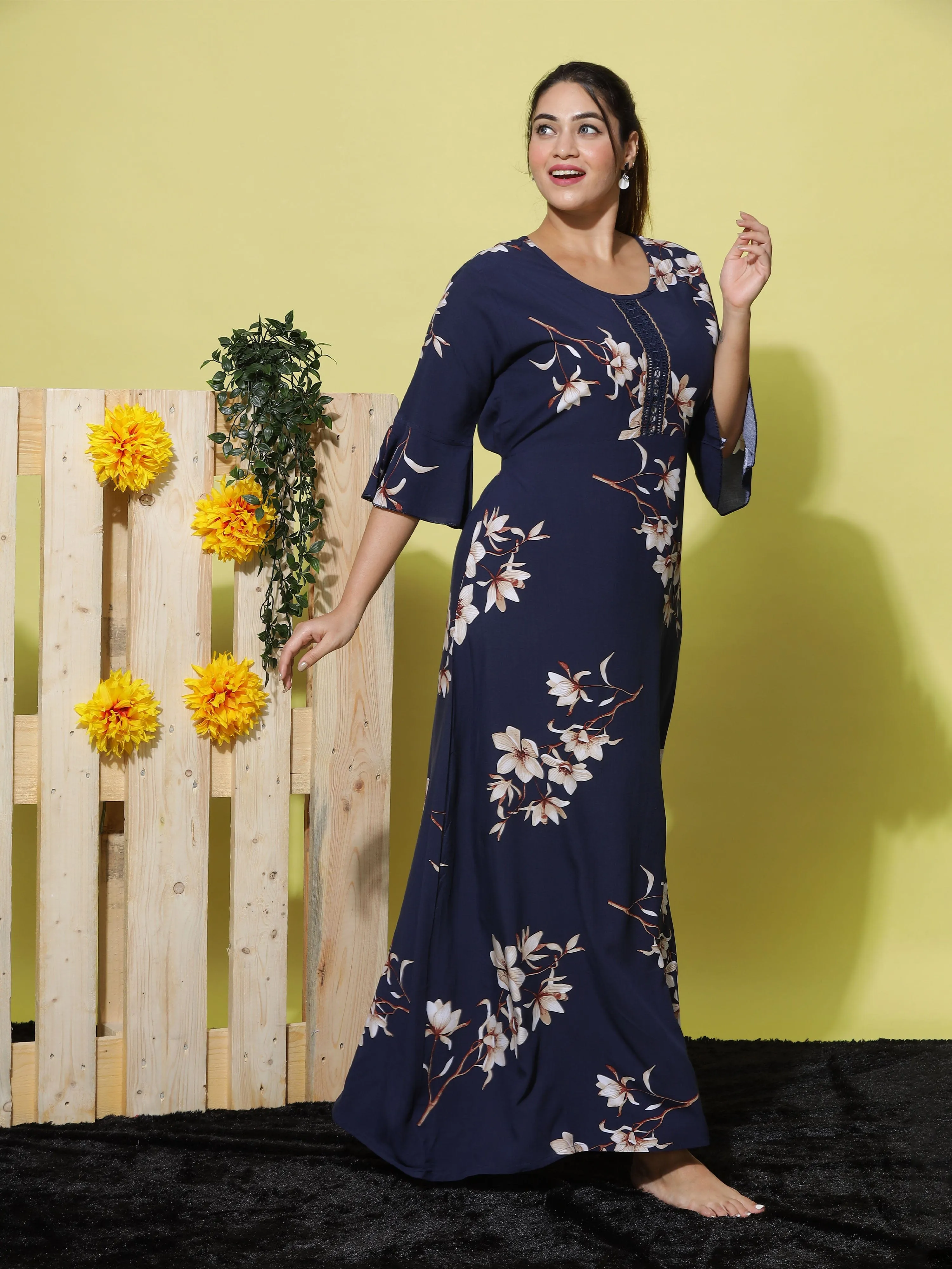 Rayon Designer Maxi Blue Nighty