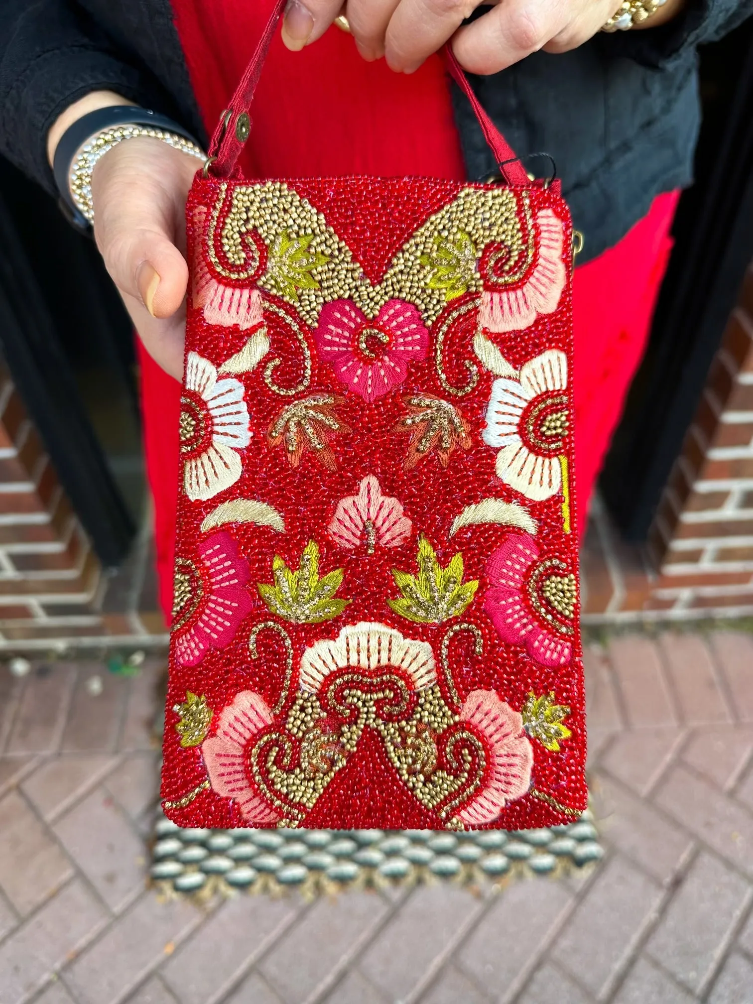 Red and Gold Beaded  Club Bag