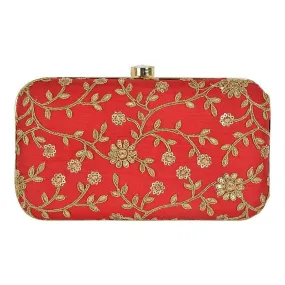 Red with Golden Embroidery Party wear Designer Women Clutch