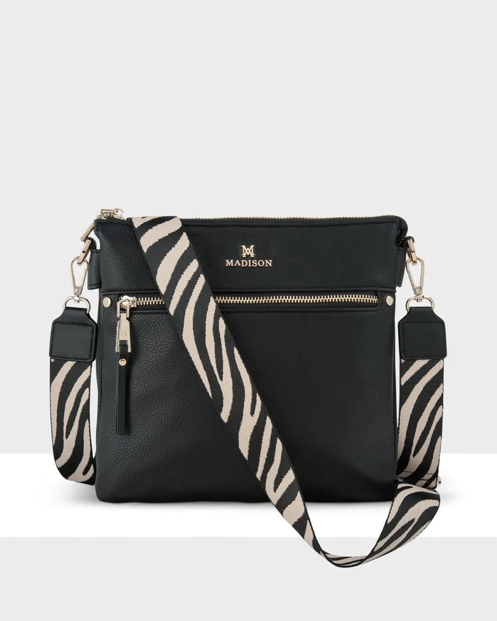 Renee Zip Top 2 Compartment Crossbody Bag   Zebra Bag Strap