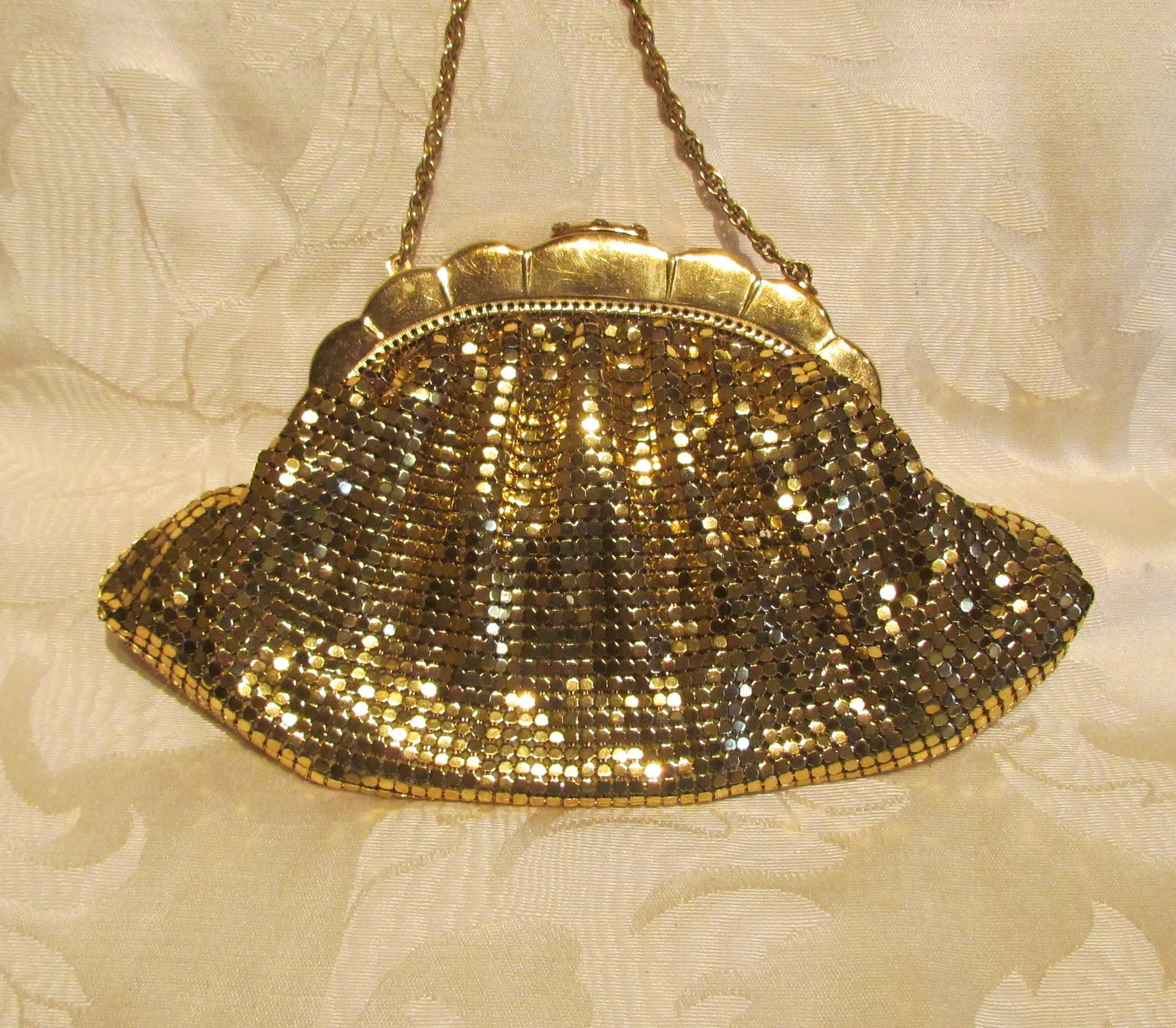 Rhinestone Gold Mesh Purse Duramesh 1940's Glomesh Wedding Purse Unused Mint Condition