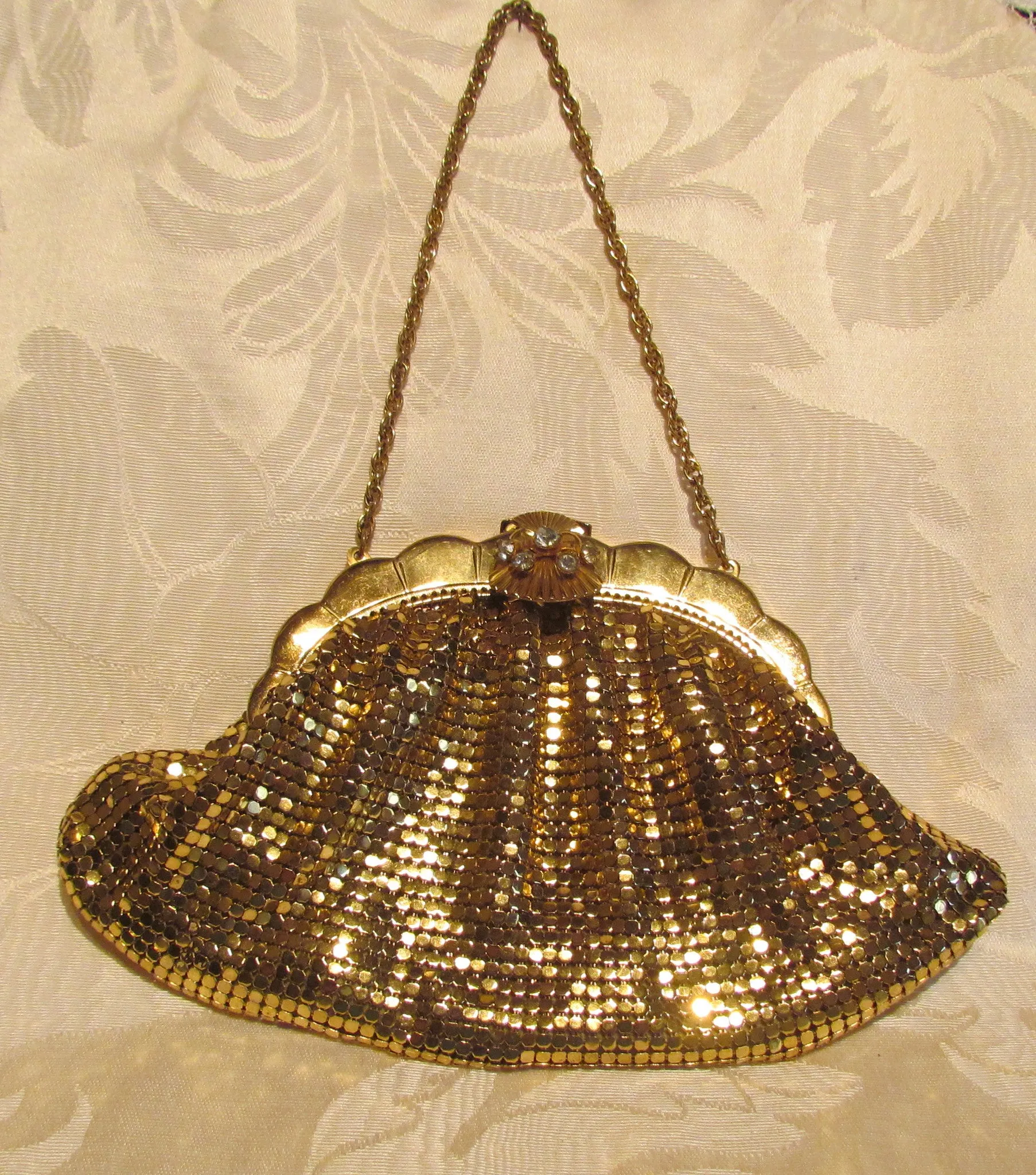 Rhinestone Gold Mesh Purse Duramesh 1940's Glomesh Wedding Purse Unused Mint Condition